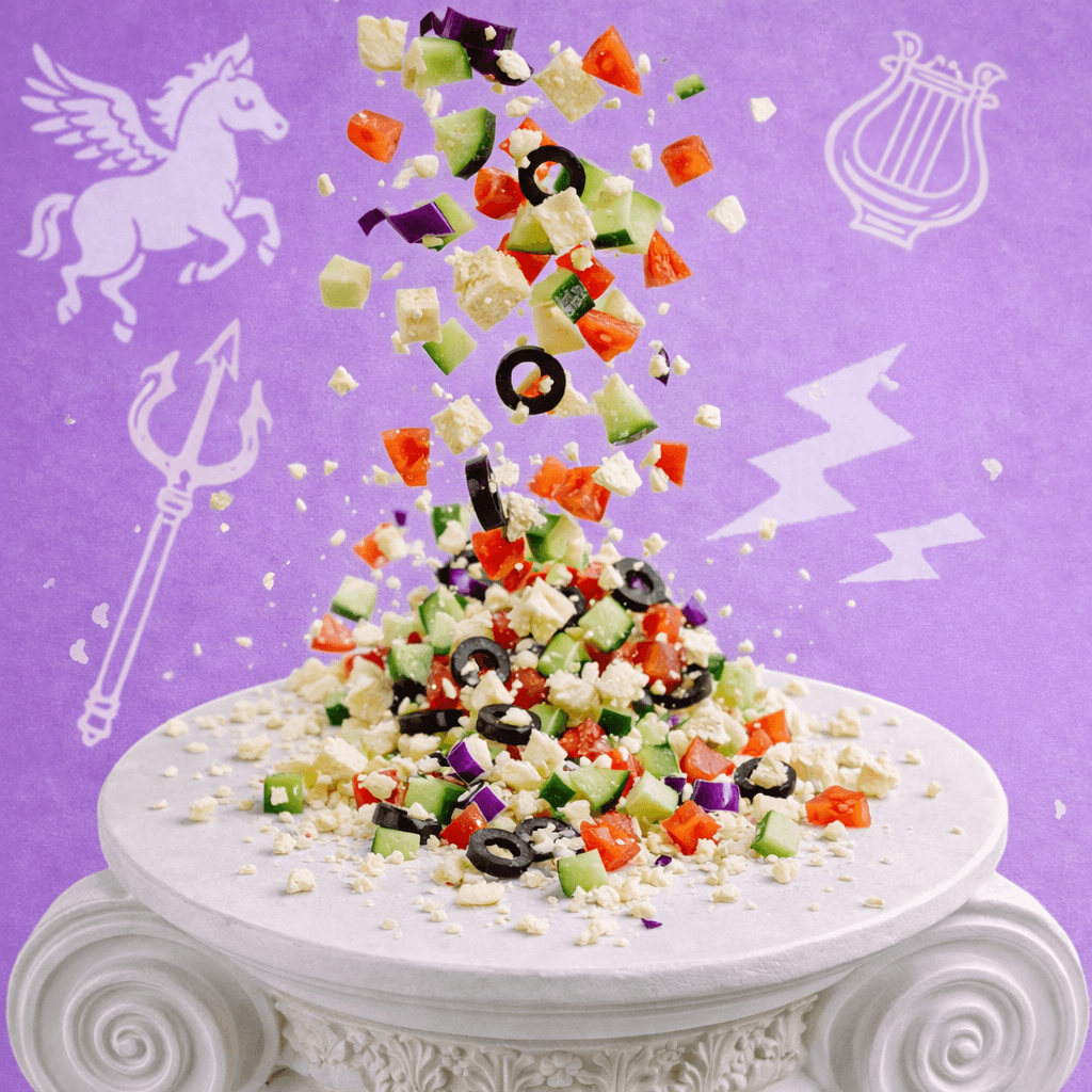 Fresh ingredients falling onto a pillar